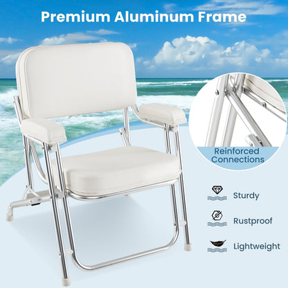 Folding Aluminum Deck Chair with Upholstered Seat-White