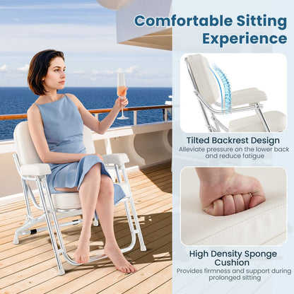 Folding Aluminum Deck Chair with Upholstered Seat-White