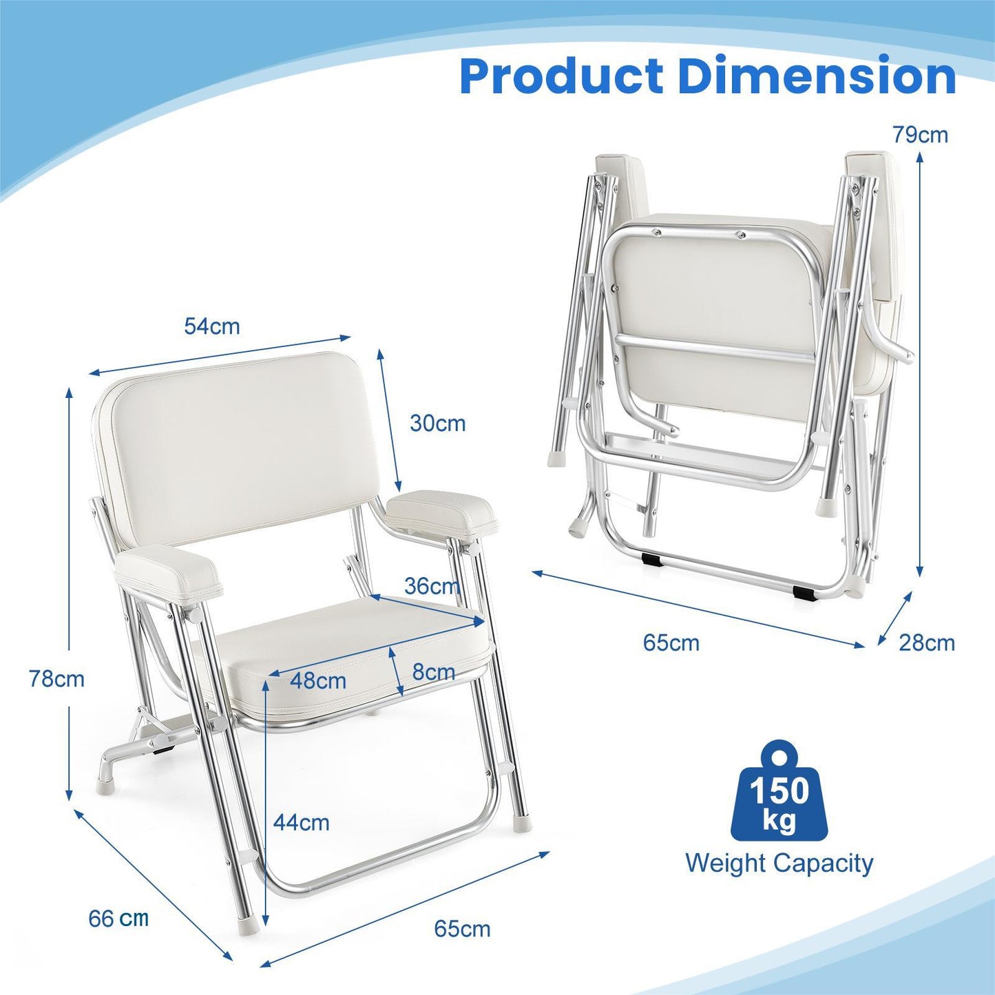 Folding Aluminum Deck Chair with Upholstered Seat-White