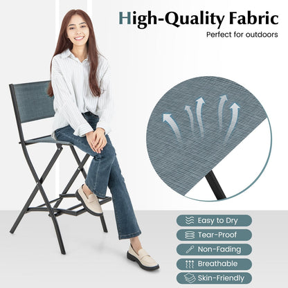 Folding Bar Height Stool with Metal Frame and Footrest-Blue