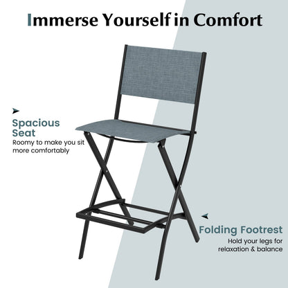 Folding Bar Height Stool with Metal Frame and Footrest-Blue