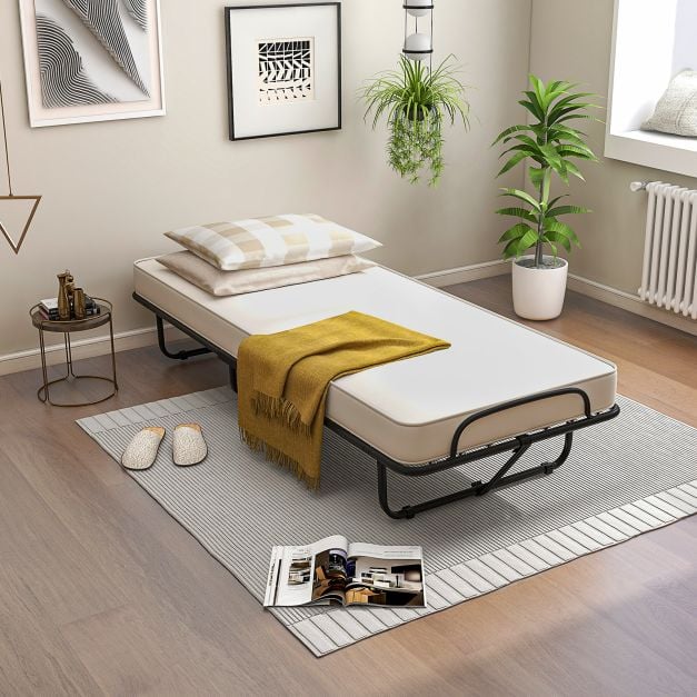 Folding Bed with Memory Foam Mattress with Wheels Made in Italy