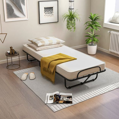 Folding Bed with Memory Foam Mattress with Wheels Made in Italy