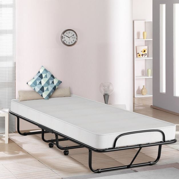 Folding Bed with Memory Foam Mattress with Wheels Made in Italy