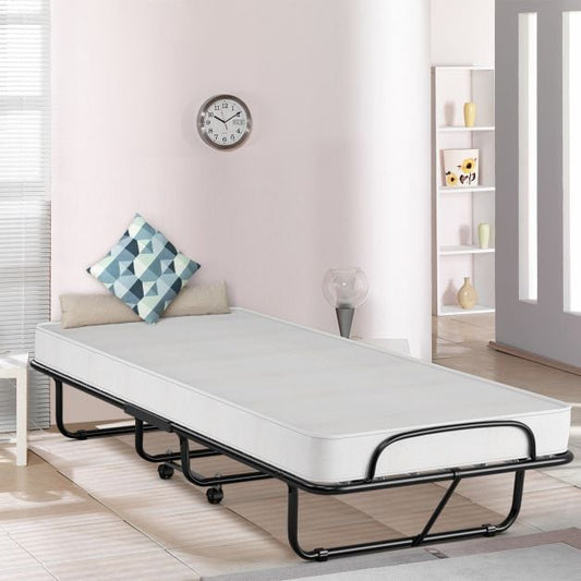 Folding Bed with Memory Foam Mattress with Wheels Made in Italy