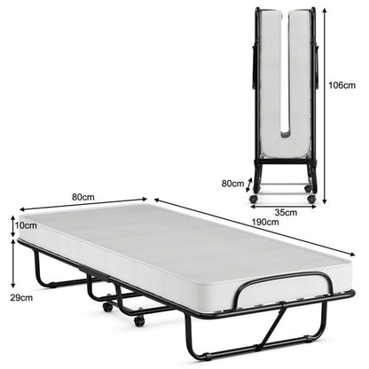 Folding Bed with Memory Foam Mattress with Wheels Made in Italy