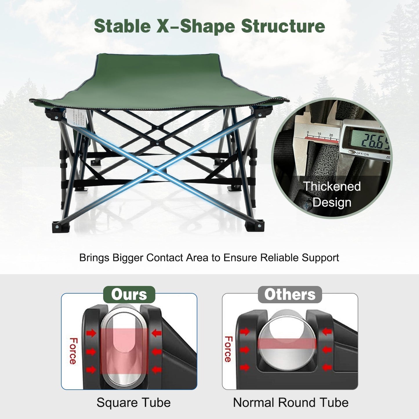 Folding Camping Cot Heavy-duty Sleeping Cot with 3-In-1 Pocket-Green