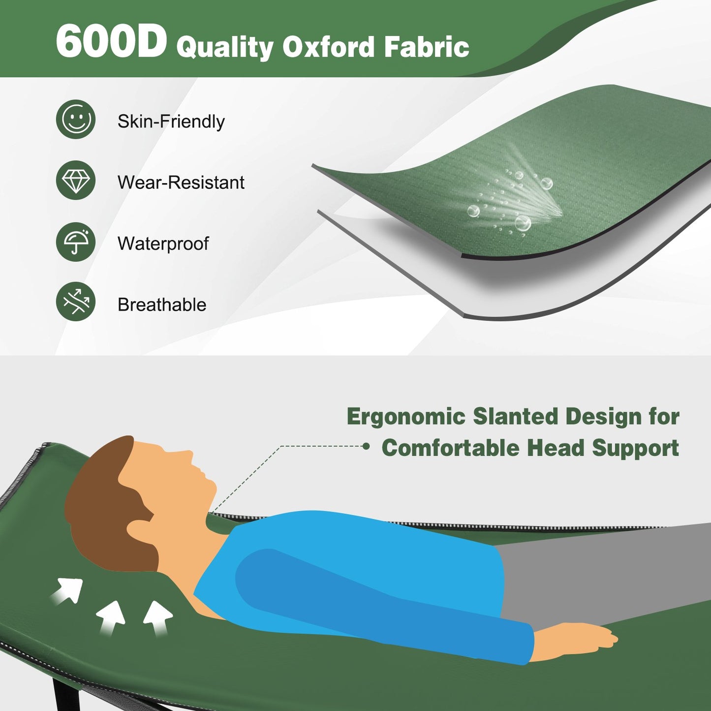 Folding Camping Cot Heavy-duty Sleeping Cot with 3-In-1 Pocket-Green
