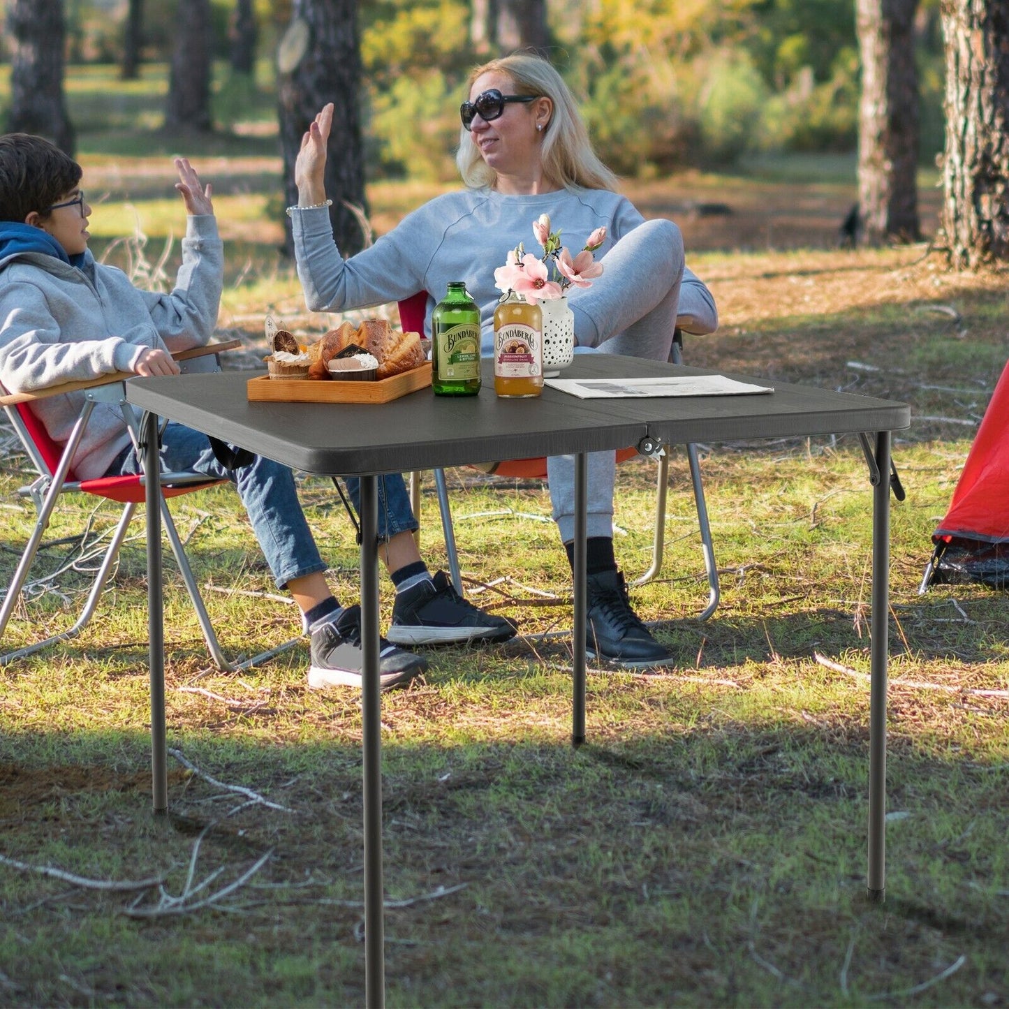 Folding Camping Table with Handle for Indoor Outdoor Use-Grey
