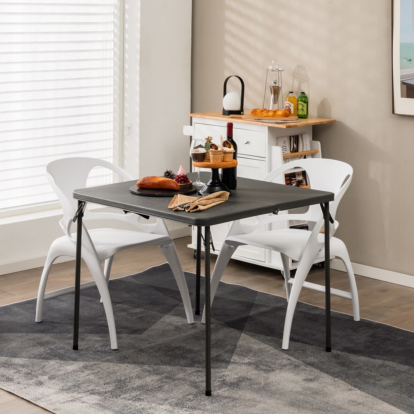 Folding Camping Table with Handle for Indoor Outdoor Use-Grey