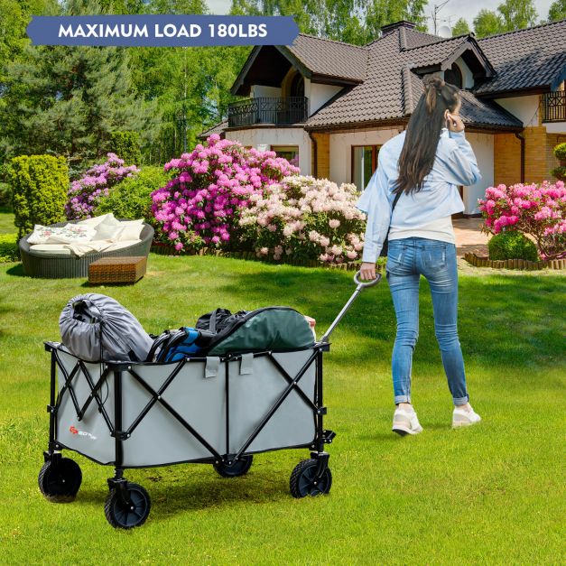 Outdoor Folding Wagon Cart with Adjustable Handle and Universal Wheels-Gray