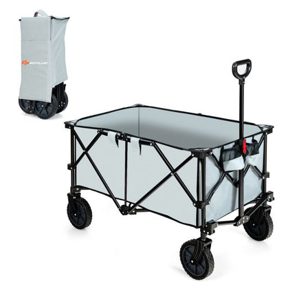 Outdoor Folding Wagon Cart with Adjustable Handle and Universal Wheels-Gray