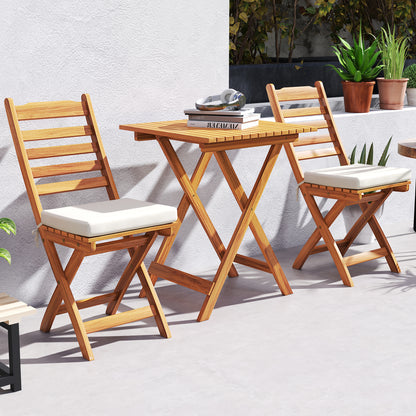 3 Pieces Outdoor Acacia Wood Bistro Set with Seat Cushions and High Back-Horizontal-Slatted Back