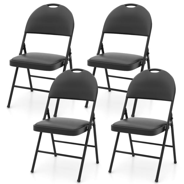 2/4 Pack Folding Chairs Padded Party Chairs with Metal Frame-Black-4 pieces