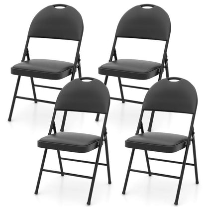 2/4 Pack Folding Chairs Padded Party Chairs with Metal Frame-Black-4 pieces