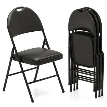 2/4 Pack Folding Chairs Padded Party Chairs with Metal Frame-Black-4 pieces