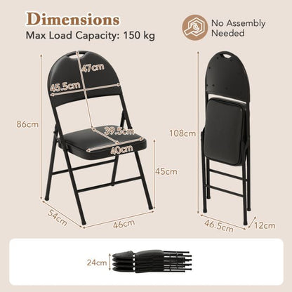 2/4 Pack Folding Chairs Padded Party Chairs with Metal Frame-Black-4 pieces