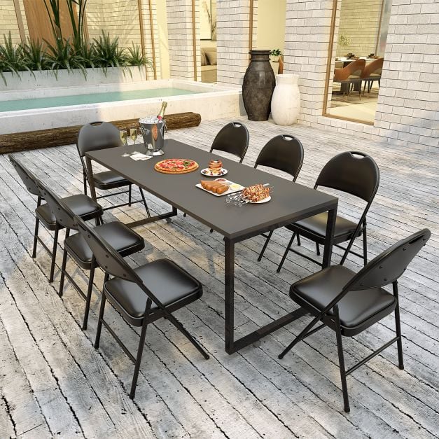 2/4 Pack Folding Chairs Padded Party Chairs with Metal Frame-Black-4 pieces