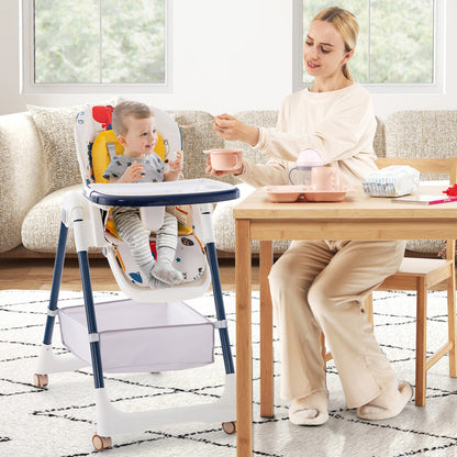 Folding Convertible Baby High Chair with Reclining Backrest-Yellow