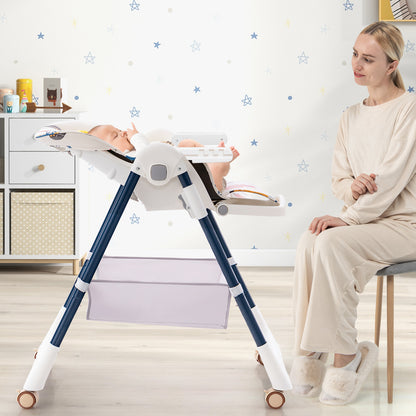 Folding Convertible Baby High Chair with Reclining Backrest-Yellow