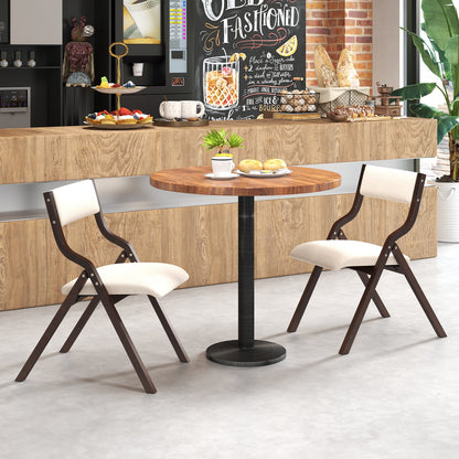Folding Dining Chair Set of 2 with Solid Wood Frame and Padded Seat-Beige