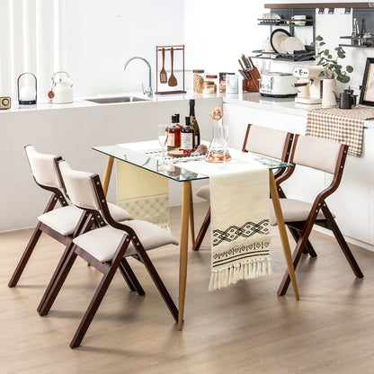 Folding Dining Chair Set of 2 with Solid Wood Frame and Padded Seat-Beige