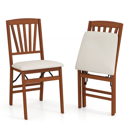 Folding Dining Chair Set of 2 with Padded Seat and Rubber Wood Frame-White