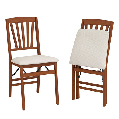 Folding Dining Chair Set of 2 with Padded Seat and Rubber Wood Frame-White