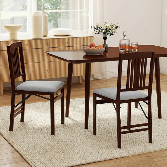 Folding Dining Chairs Set of 2 Upholstered Kitchen Chairs with Padded Seat-Grey
