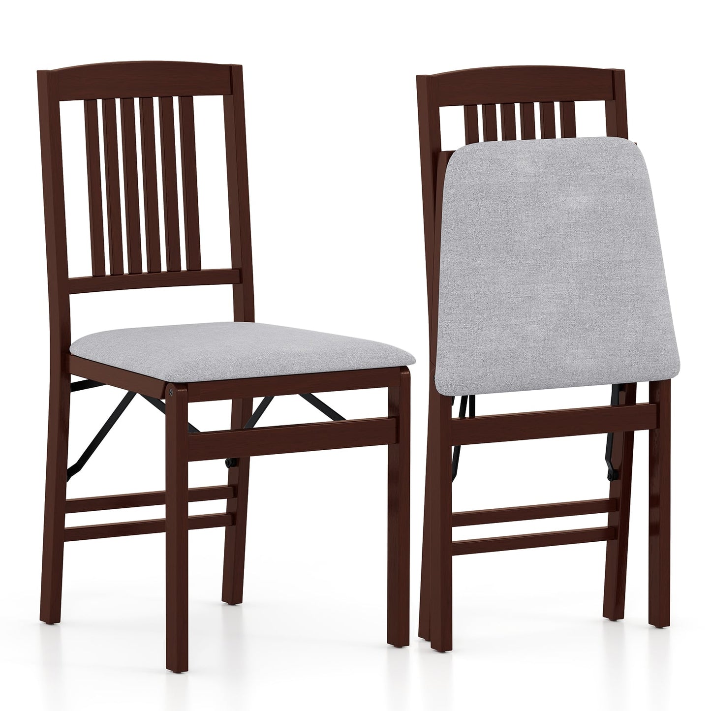 Folding Dining Chairs Set of 2 Upholstered Kitchen Chairs with Padded Seat-Grey