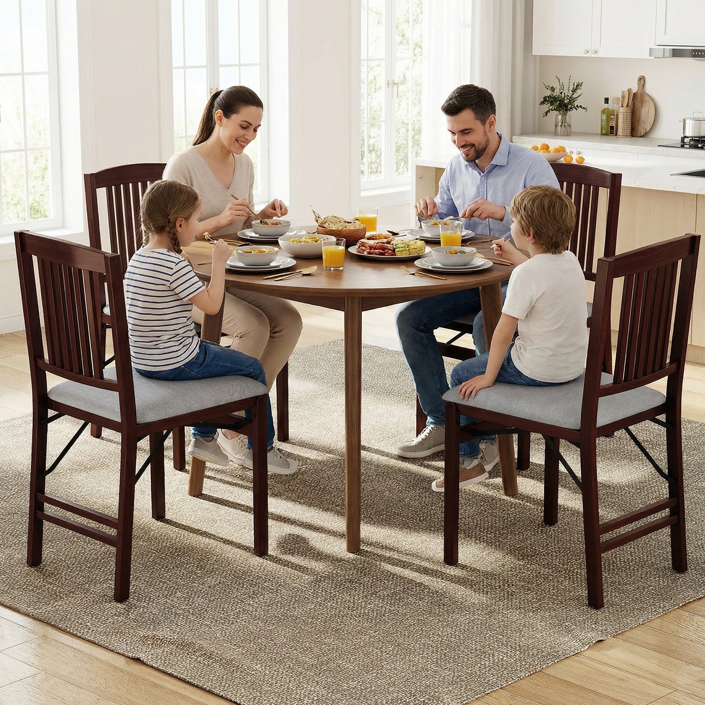 Folding Dining Chairs Set of 2 Upholstered Kitchen Chairs with Padded Seat-Grey