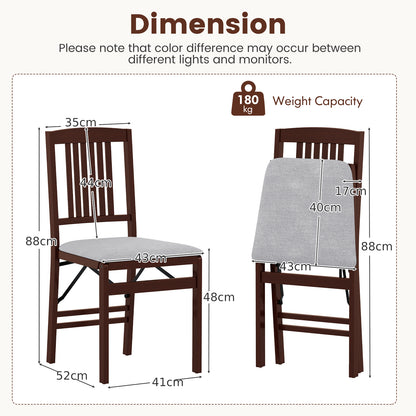 Folding Dining Chairs Set of 2 Upholstered Kitchen Chairs with Padded Seat-Grey