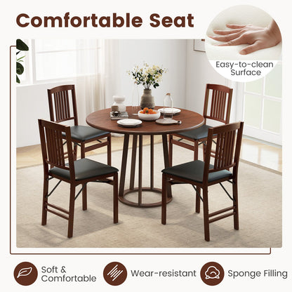 Folding Dining Chairs Set of 2 Upholstered Kitchen Chairs with Padded Seat-Brown