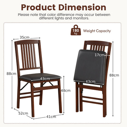Folding Dining Chairs Set of 2 Upholstered Kitchen Chairs with Padded Seat-Brown