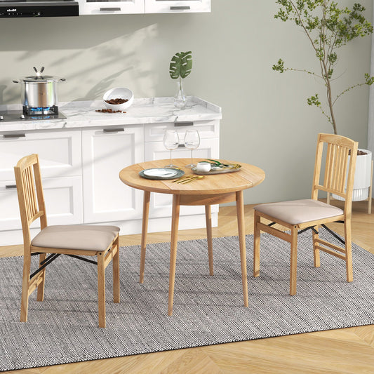 Folding Dining Chairs Set of 2 Upholstered Kitchen Chairs with Padded Seat-Beige