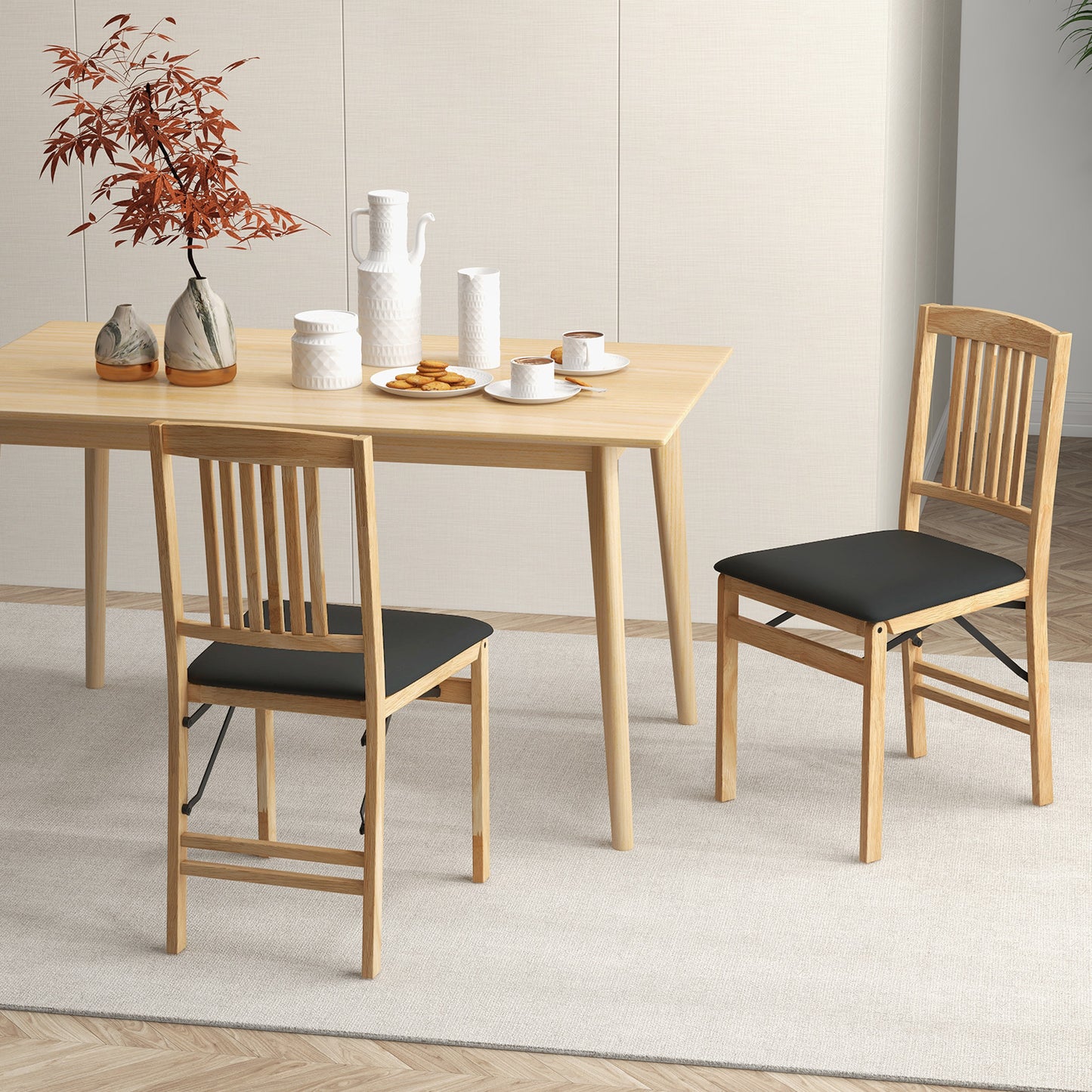 Folding Dining Chairs Set of 2 Upholstered Kitchen Chairs with Padded Seat-Black