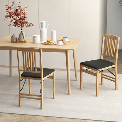 Folding Dining Chairs Set of 2 Upholstered Kitchen Chairs with Padded Seat-Black