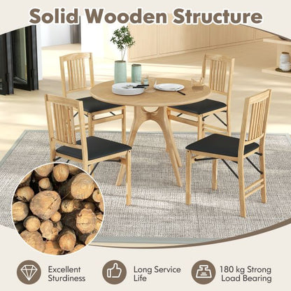 Folding Dining Chairs Set of 2 Upholstered Kitchen Chairs with Padded Seat-Black