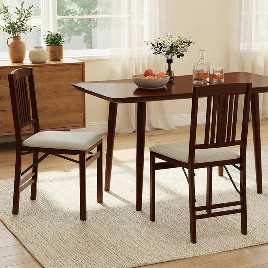 Folding Dining Chairs Set of 2 Upholstered Kitchen Chairs with Padded Seat-White