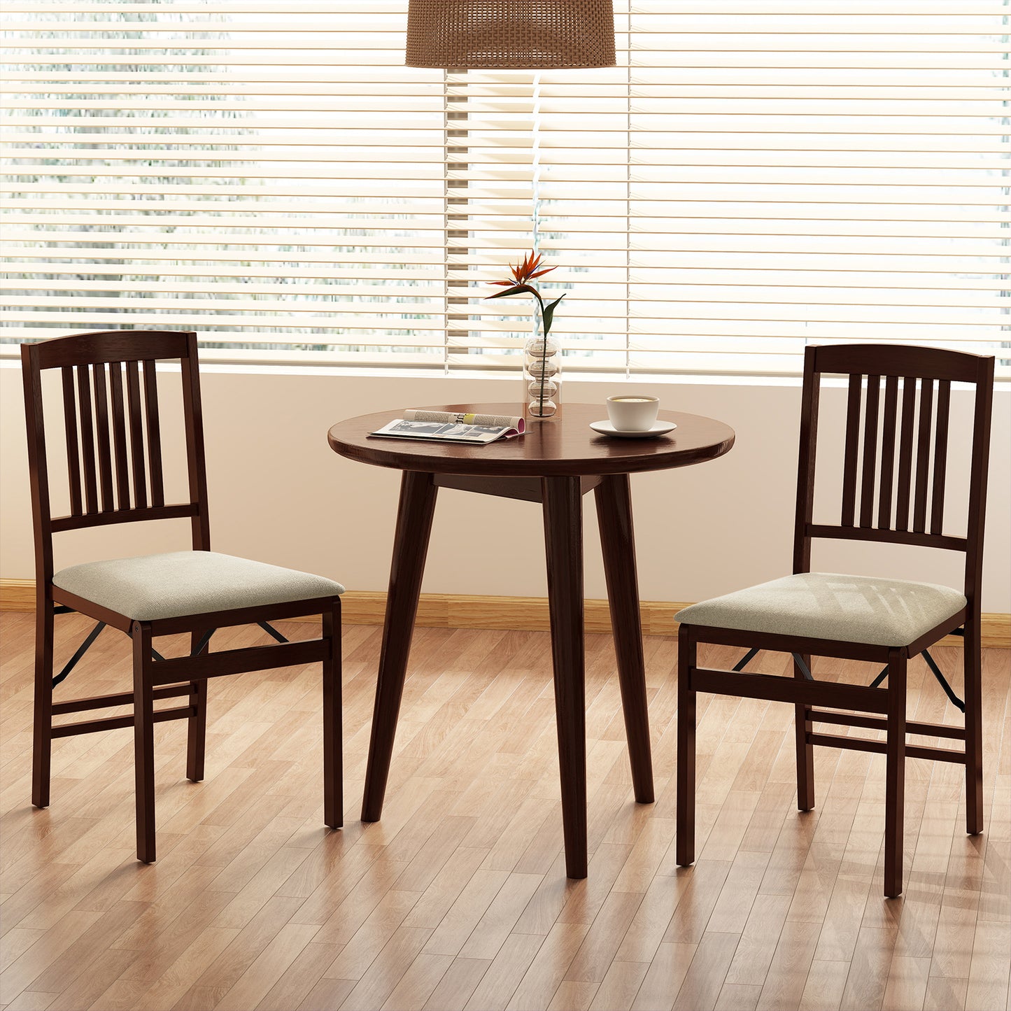 Folding Dining Chairs Set of 2 Upholstered Kitchen Chairs with Padded Seat-White