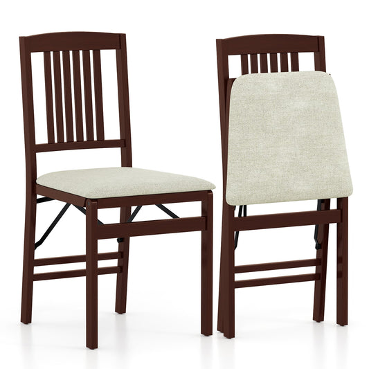 Folding Dining Chairs Set of 2 Upholstered Kitchen Chairs with Padded Seat-White