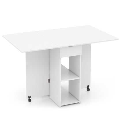 Folding Dining Table with 2 Wheels for Small Spaces-White