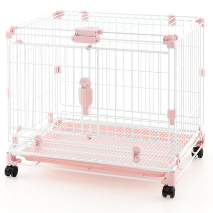 Folding Dog Kennel with Double Lockable Door and Wheels