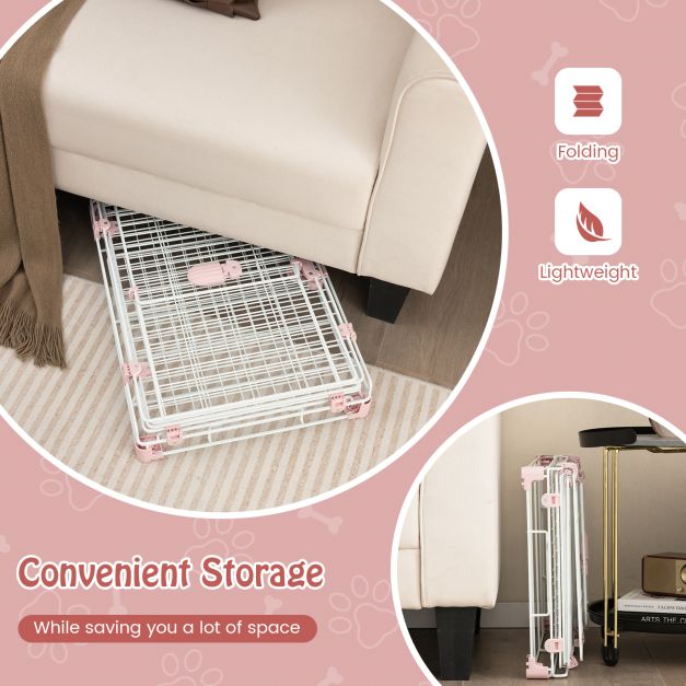 Folding Dog Kennel with Double Lockable Door and Wheels