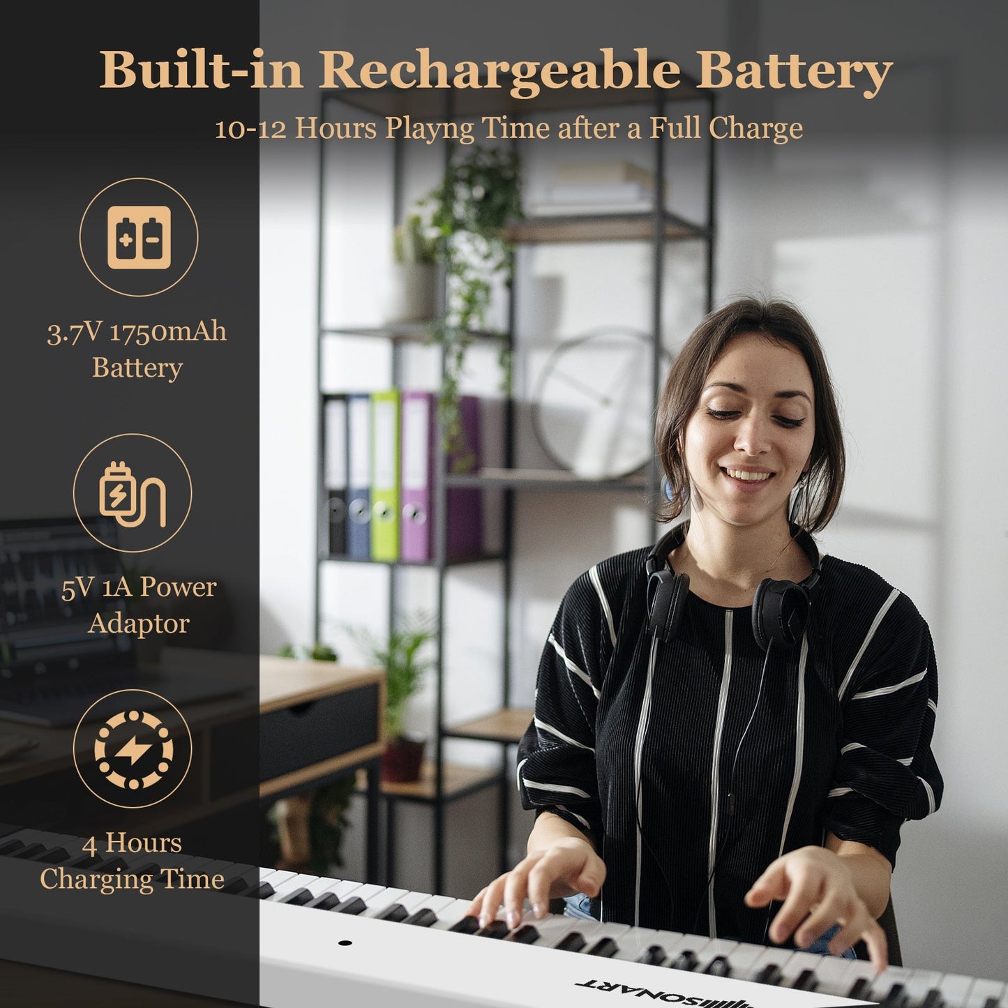 88-Key Folding Electric Piano Keyboard with Full-Size Lighted Key-White