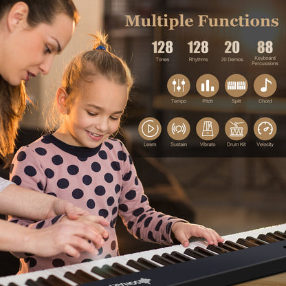 88-Key Folding Electric Piano Keyboard with Full-Size Lighted Key-Black