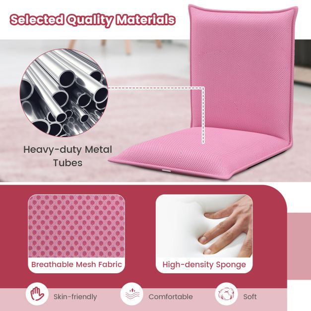 Folding Floor Chair with Reclining Function and 6 Adjustable Positions-Pink