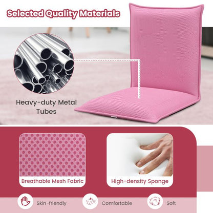 Folding Floor Chair with Reclining Function and 6 Adjustable Positions-Pink