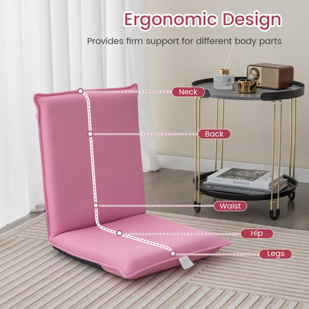 Folding Floor Chair with Reclining Function and 6 Adjustable Positions-Pink