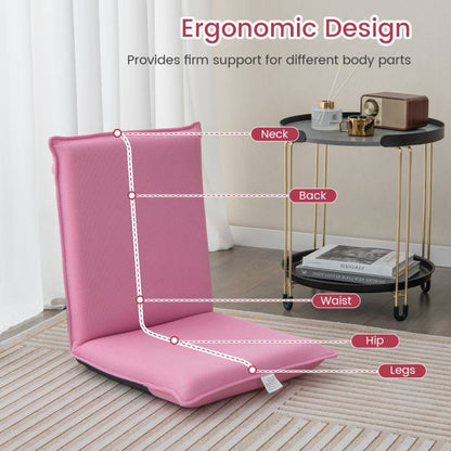 Folding Floor Chair with Reclining Function and 6 Adjustable Positions-Pink